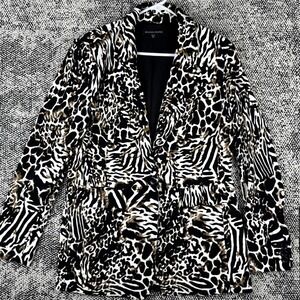 Boston Proper Beyond Travel Classic‎ Boyfriend Blazer Womens 14 Jungle Mix Print